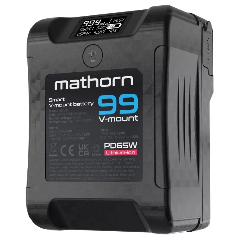 Bateria Mathorn MB-V99 6800mAh PD65W OLED USB-C 99Wh V-mount