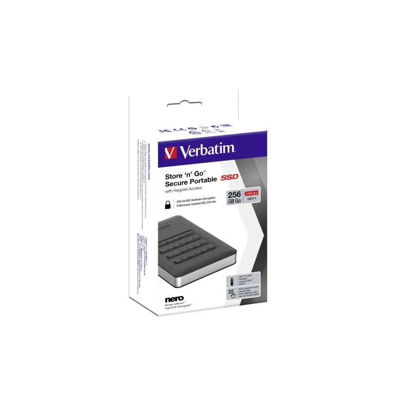 Verbatim Store n Go SSD    256GB Secure Portable USB 3.1    53402
