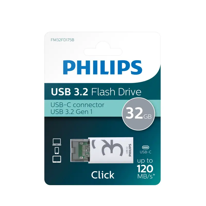 Philips USB 3.2             32GB Click Series Gen 1 USB-C