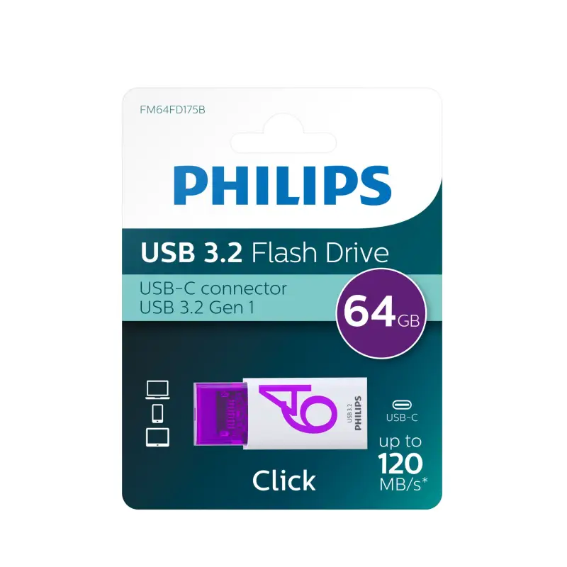 Philips USB 3.2             64GB Click Series Gen 1 USB-C