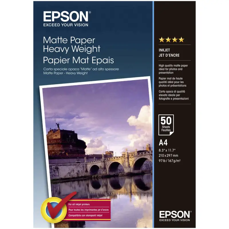 Epson Matte Paper Heavy Weight A 4, 50 kartek, 167 g S 041256