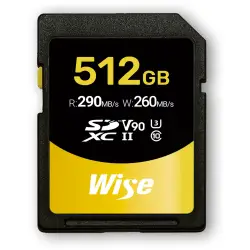 Wise SDXC UHS-II V90       512GB R:290MBs / W:150MBs   WI-SD-N512