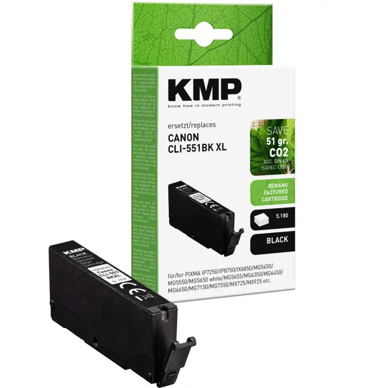 KMP tusz czarny zamiennik Canon CLI-551 BK XL 6443B001