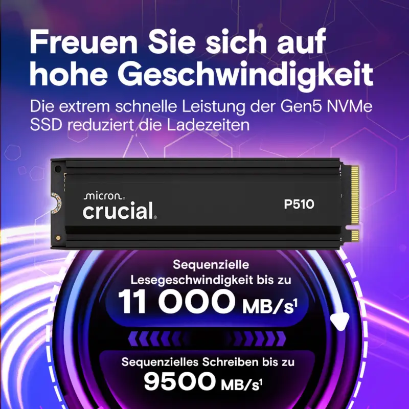 Crucial P510 Gen5 2280       1TB NVMe PCIe M.2 SSD z Heatsink