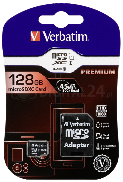 Karta pamięci Verbatim MicroSDXC 128GB Class 10 + adapter