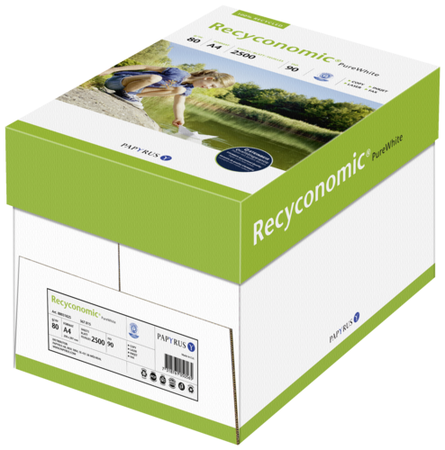 5x 500 kartek Recyconomic Pure bialy ISO 90 A 4,  80 g (Karton)