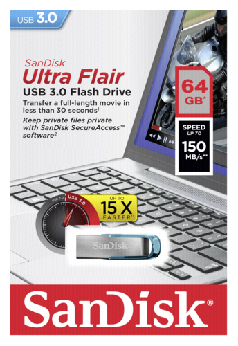SanDisk Cruzer Ultra Flair  64GB USB 3.0 Niebieski    SDCZ73-064G-G46B