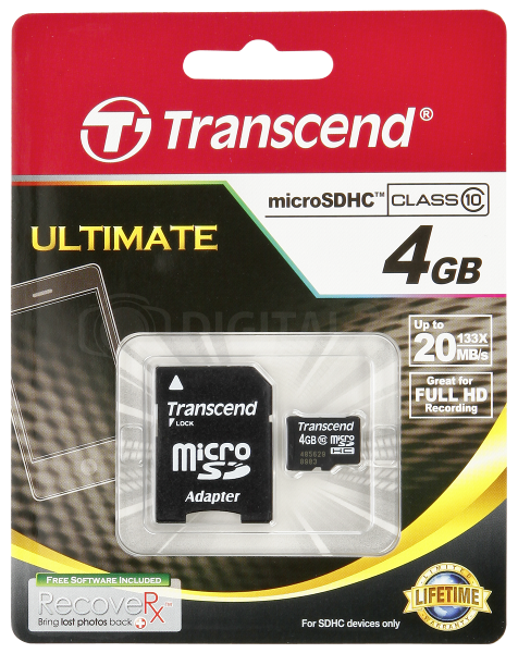 Karta pamięci Transcend MicroSD SDHC 4GB Class 10 + adapter