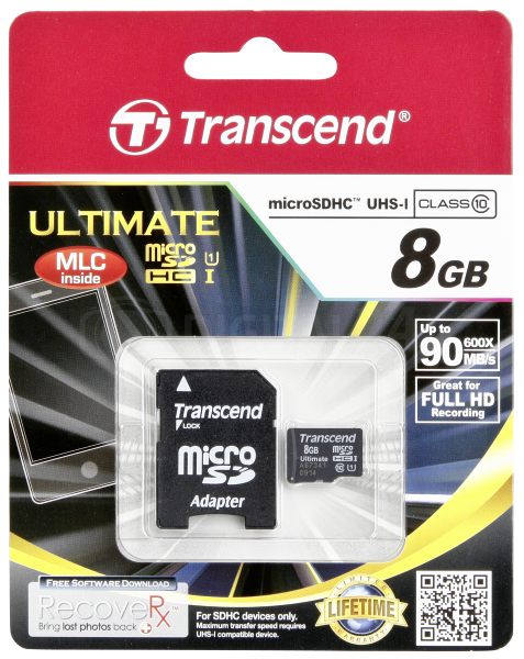 Karta pamięci Transcend MicroSDHC 8GB 600x Class 10 UHS-I MLC + adapter