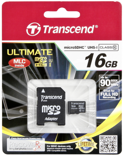 Karta pamięci Transcend MicroSDHC 16GB 600x Class 10 UHS-I MLC + adapter