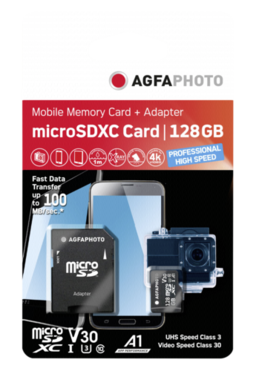 Karta pamięci AgfaPhoto MicroSDXC UHS I 128GB Prof. High Speed U3 + Adapter