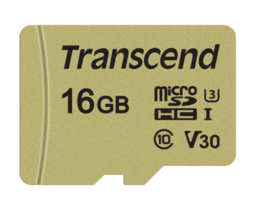 Karta pamięci Transcend microSDHC 500S 16GB Class 10 UHS-I U3 V30 + Adapter