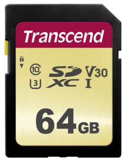 Karta pamięci Transcend SDXC 500S         64GB Class 10 UHS-I U3 V30